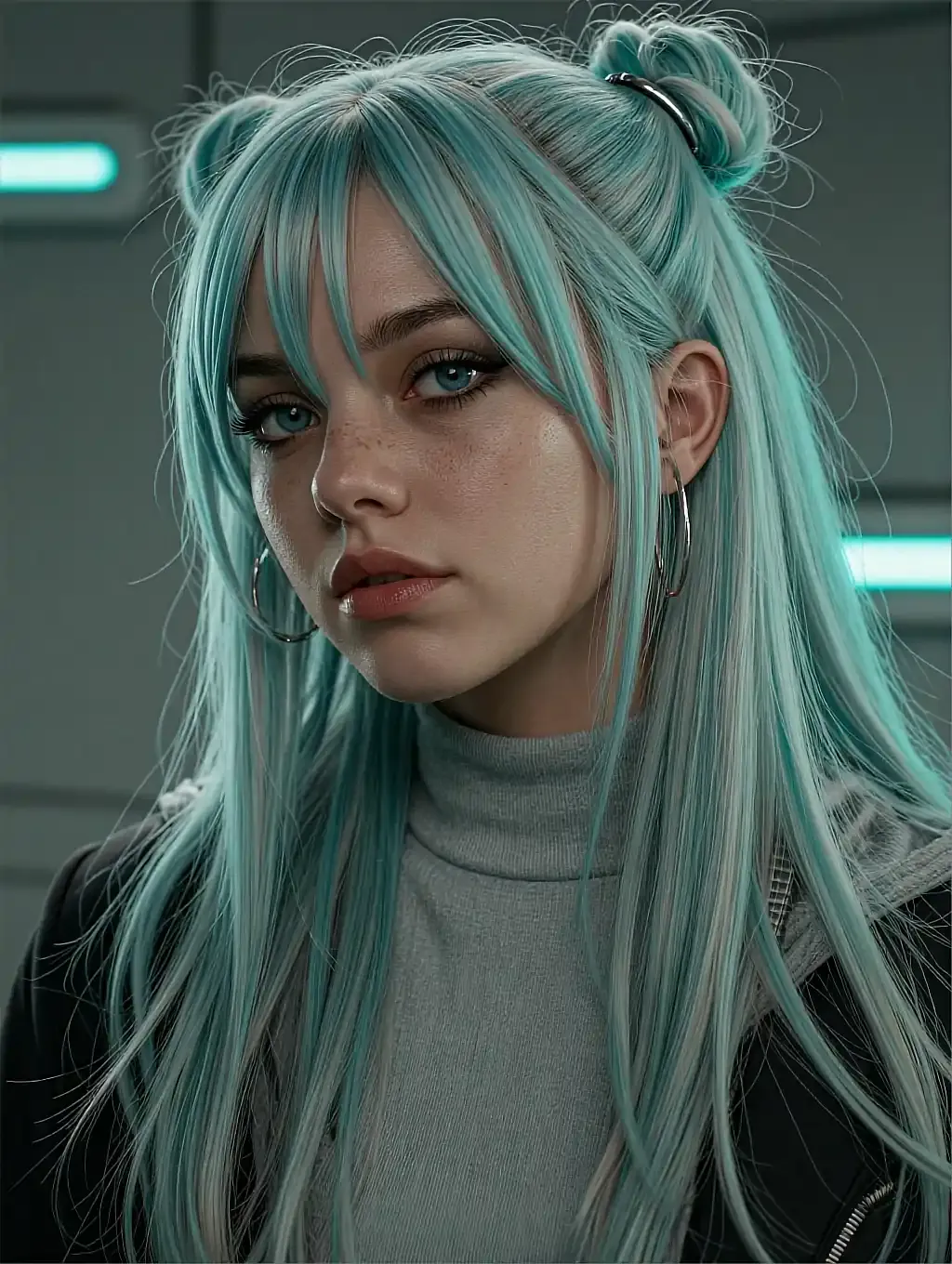 Fictional AI character featured on the third landing page, in warm light